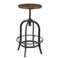 Brown and Black Solid Wood and Metal Backless Adjustable Height Swivel Bar Chair