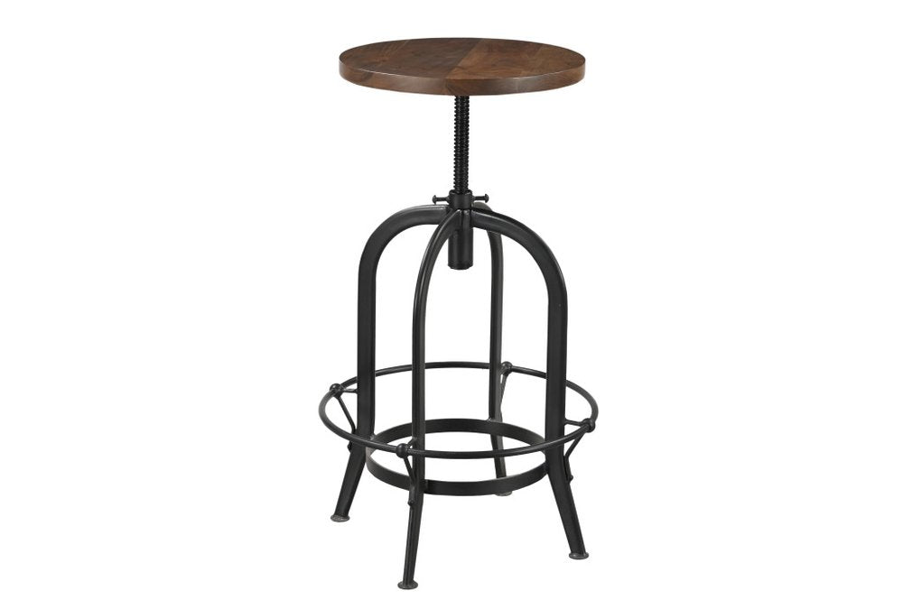 Brown and Black Solid Wood and Metal Backless Adjustable Height Swivel Bar Chair