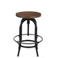 Brown and Black Solid Wood and Metal Backless Adjustable Height Swivel Bar Chair