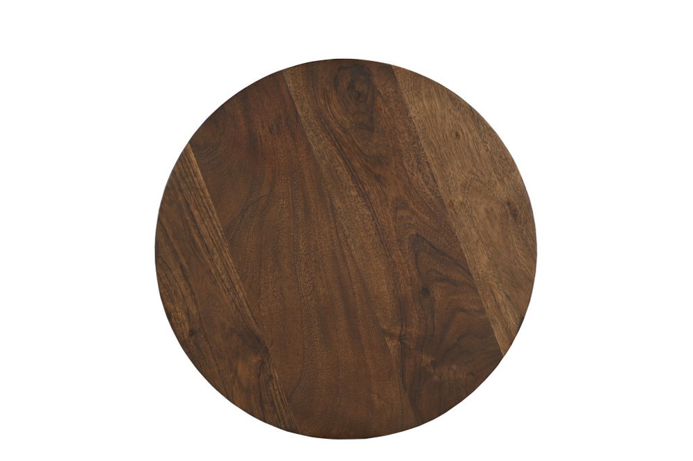 Brown and Black Solid Wood and Metal Backless Adjustable Height Swivel Bar Chair