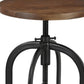 Brown and Black Solid Wood and Metal Backless Adjustable Height Swivel Bar Chair