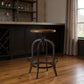 Brown and Black Solid Wood and Metal Backless Adjustable Height Swivel Bar Chair