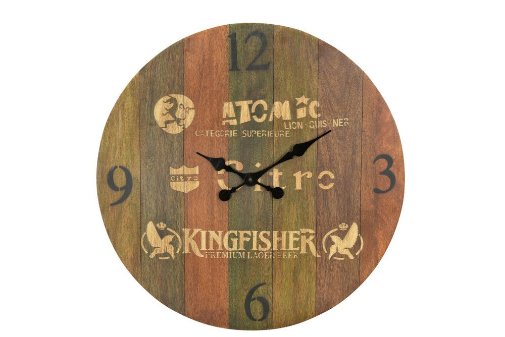 24" Brown Solid Wood Silent Analog Round Wall Clock