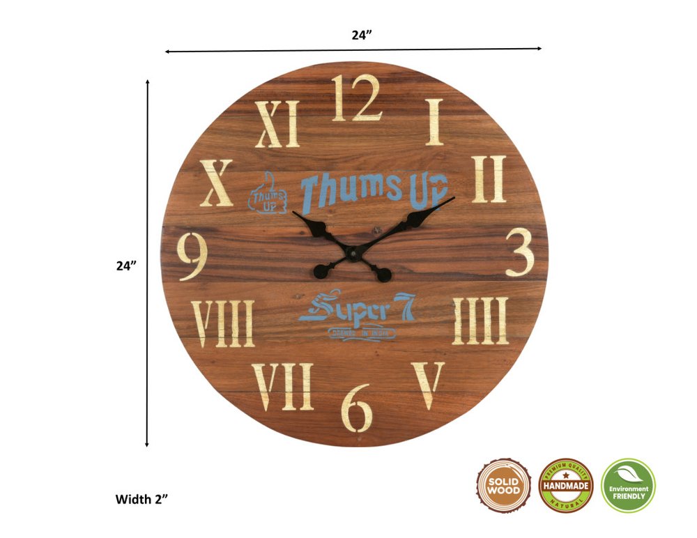 24" Brown Solid Wood Silent Analog Round Wall Clock