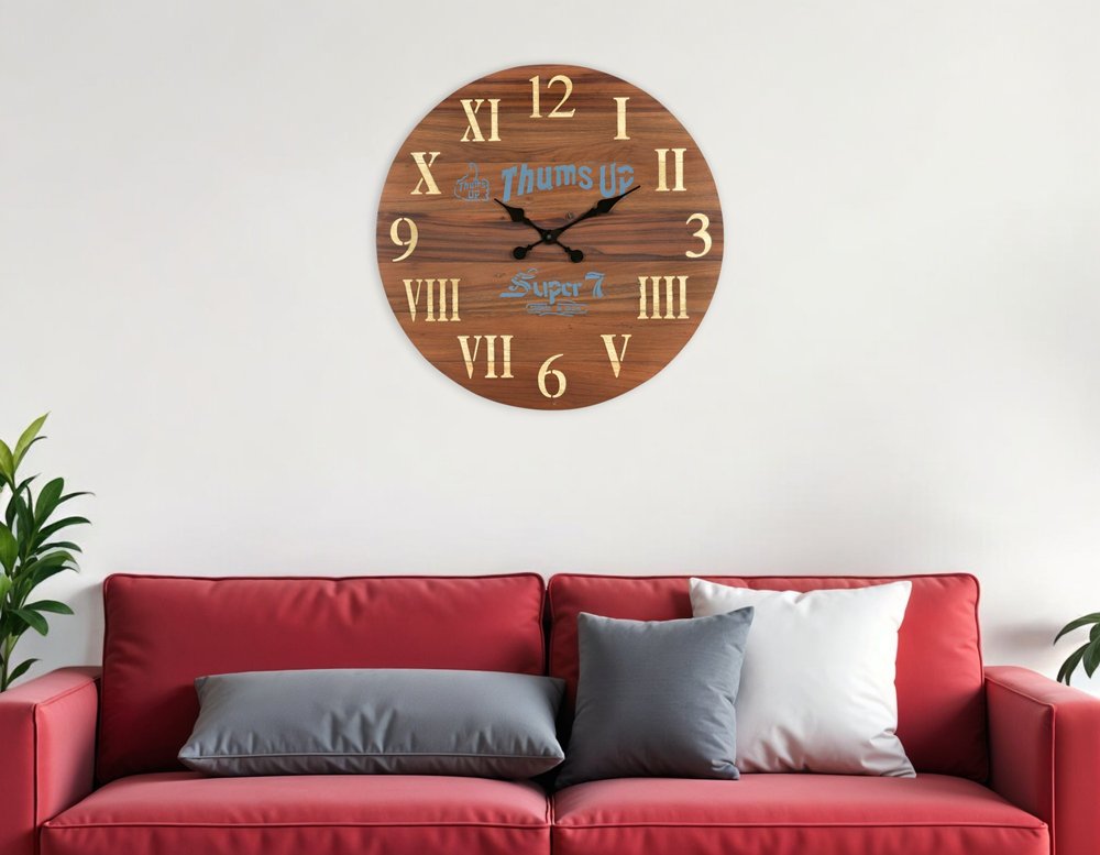 24" Brown Solid Wood Silent Analog Round Wall Clock
