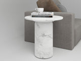16" White Marble and Wood Round Pedestal End Table