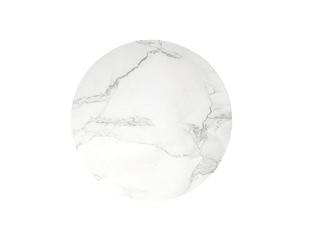 16" White Marble and Wood Round Pedestal End Table