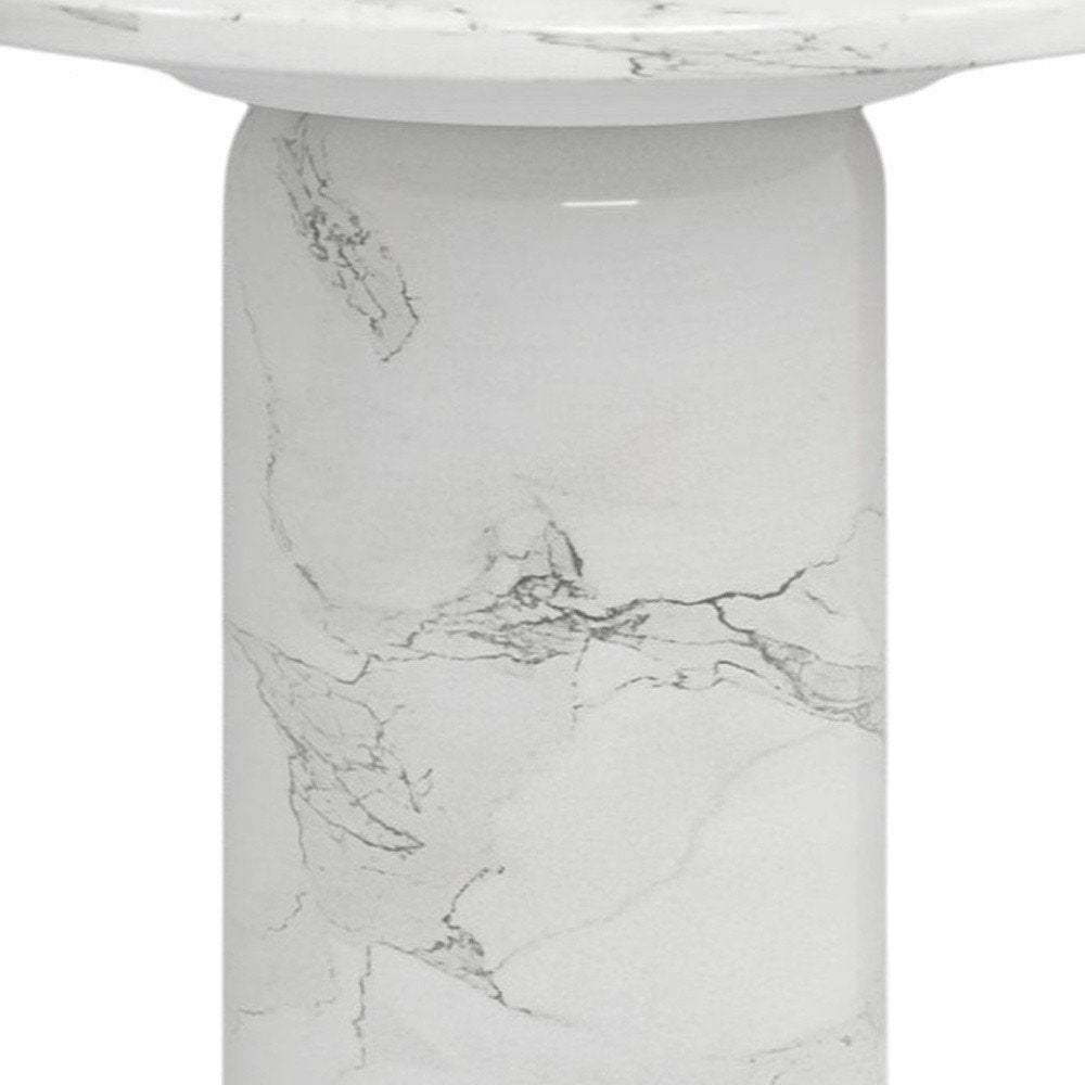16" White Marble and Wood Round Pedestal End Table