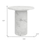 16" White Marble and Wood Round Pedestal End Table