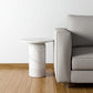 16" White Marble and Wood Round Pedestal End Table
