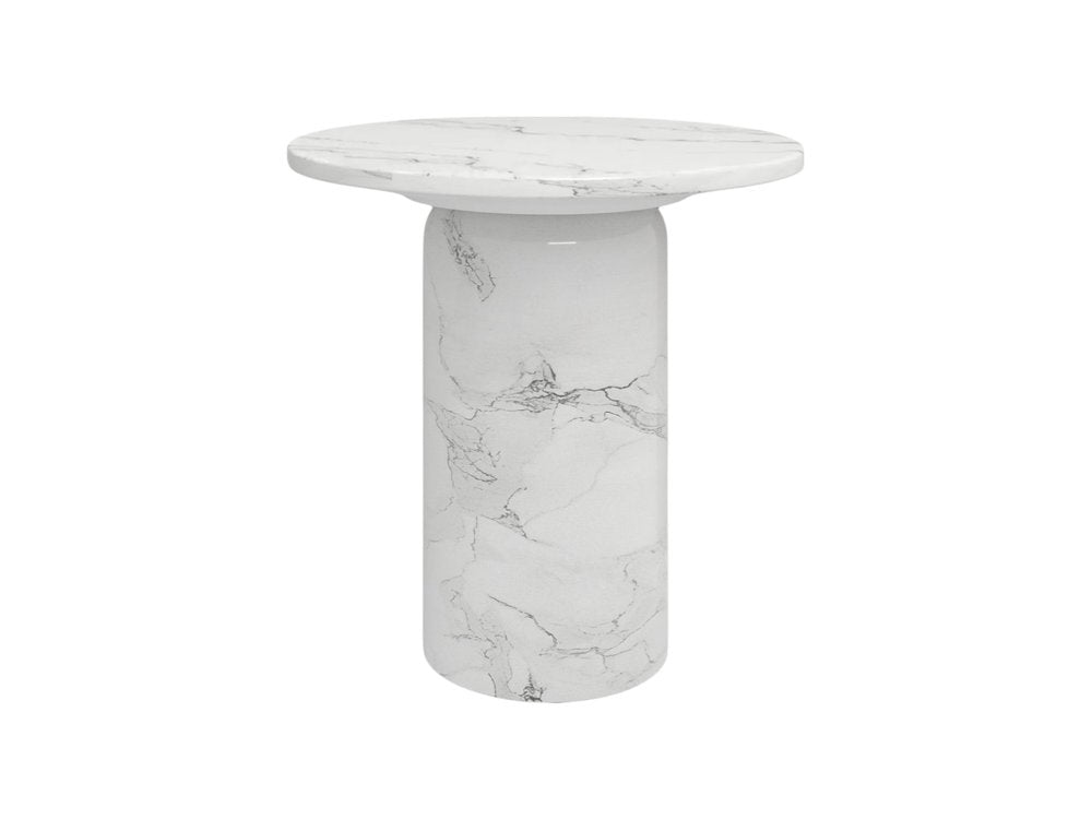 16" White Marble and Wood Round Pedestal End Table