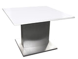 22" White And Silver Marble And Metal Square Pedestal End Table