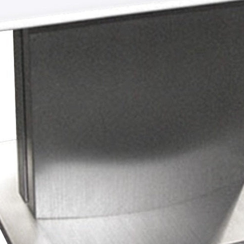 22" White And Silver Marble And Metal Square Pedestal End Table