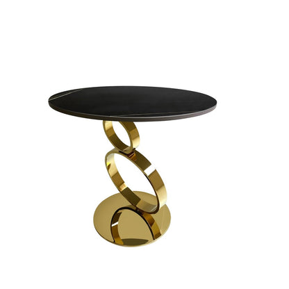 21" Black And Gold Stone And Stainless Steel Round Pedestal End Table