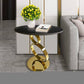 21" Black And Gold Stone And Stainless Steel Round Pedestal End Table
