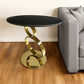 21" Black And Gold Stone And Stainless Steel Round Pedestal End Table