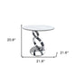 21" White And Silver Stone And Stainless Steel Round Pedestal End Table