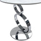 21" White And Silver Stone And Stainless Steel Round Pedestal End Table