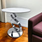 21" White And Silver Stone And Stainless Steel Round Pedestal End Table