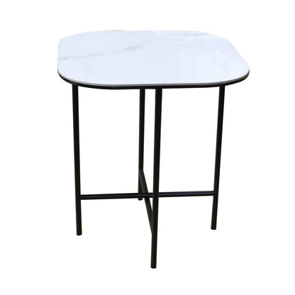 22" White And Black Ceramic And Metal Square End Table