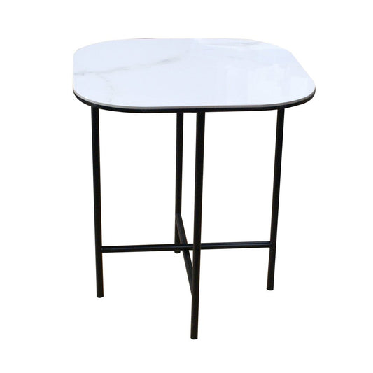 22" White And Black Ceramic And Metal Square End Table
