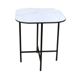 22" White And Black Ceramic And Metal Square End Table