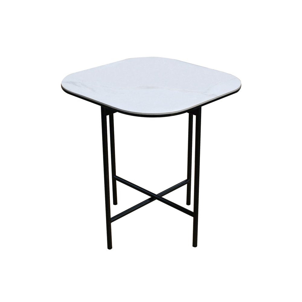22" White And Black Ceramic And Metal Square End Table