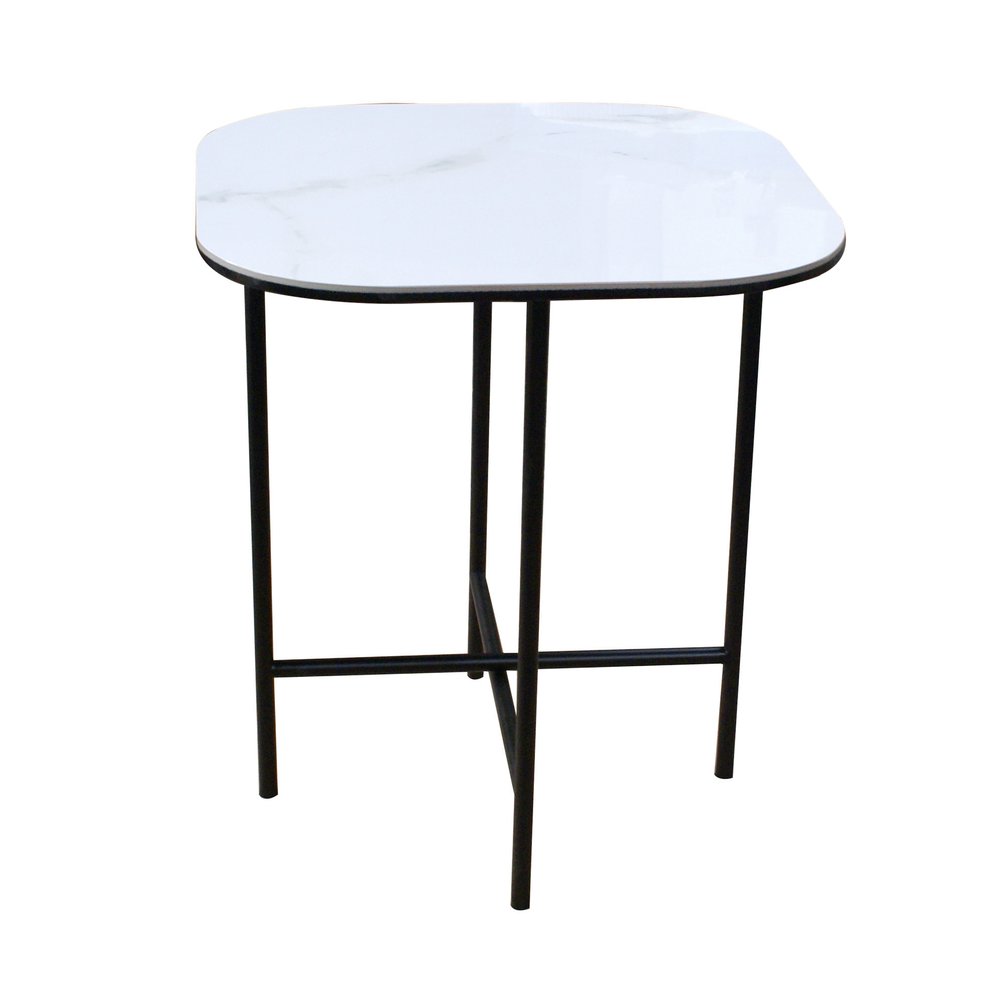 22" White And Black Ceramic And Metal Square End Table