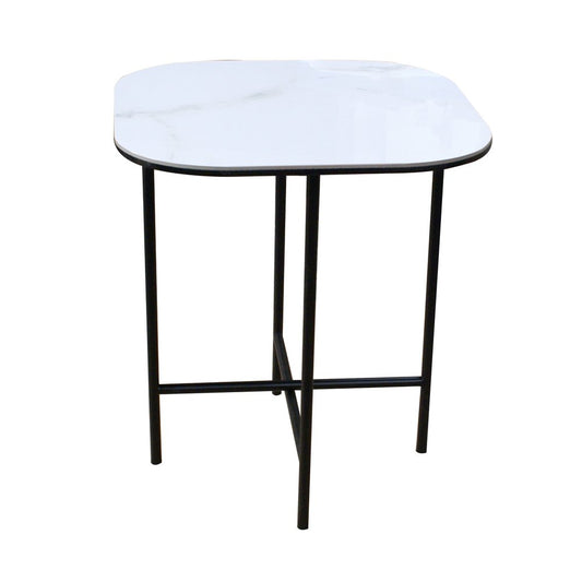 22" White And Black Ceramic And Metal Square End Table