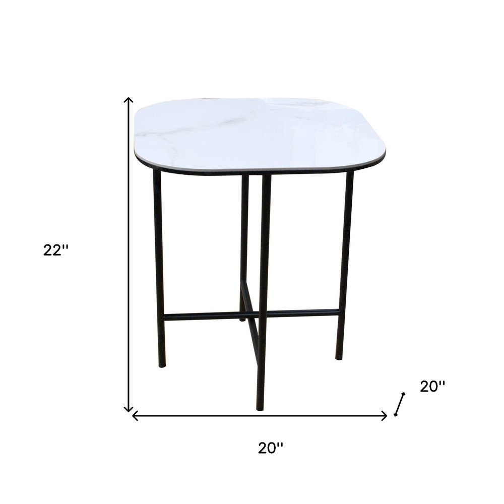 22" White And Black Ceramic And Metal Square End Table