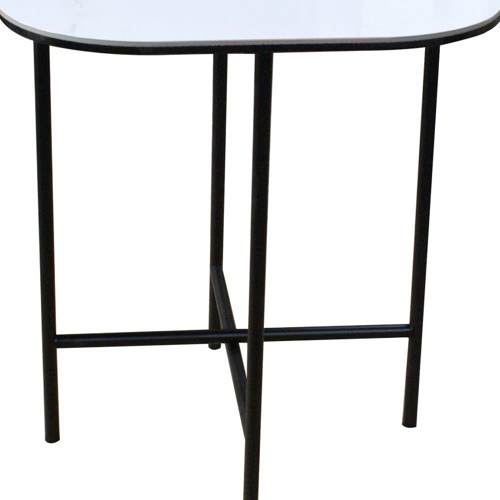 22" White And Black Ceramic And Metal Square End Table