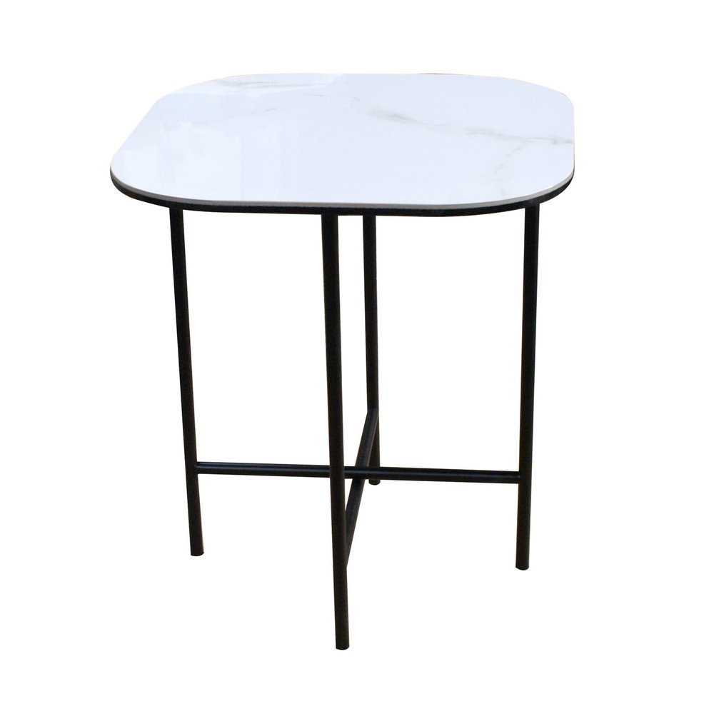 22" White And Black Ceramic And Metal Square End Table