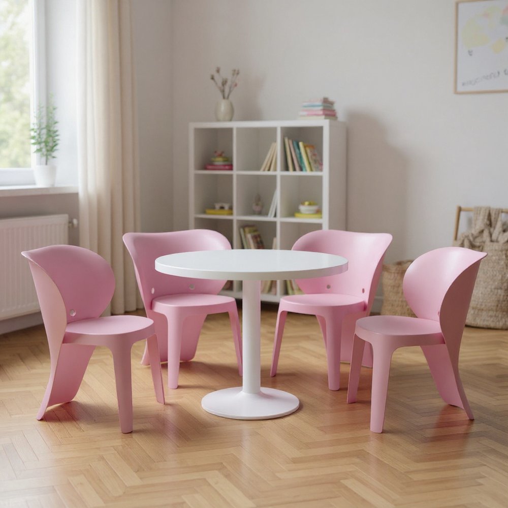Set Of Four Pink Heavy Duty Plastic Juvenile Chairs