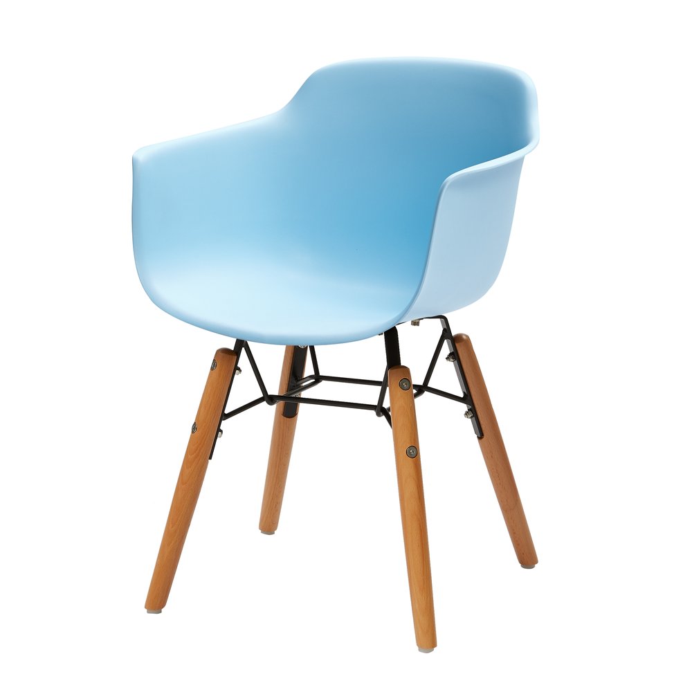 Set Of Four Blue And Brown Heavy Duty Plastic And Wood Juvenile Side Chairs