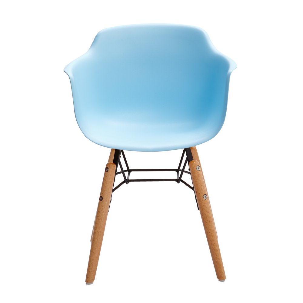 Set Of Four Blue And Brown Heavy Duty Plastic And Wood Juvenile Side Chairs