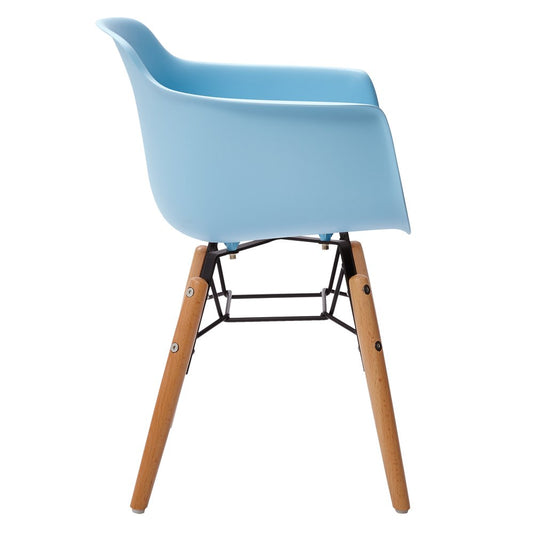 Set Of Four Blue And Brown Heavy Duty Plastic And Wood Juvenile Side Chairs