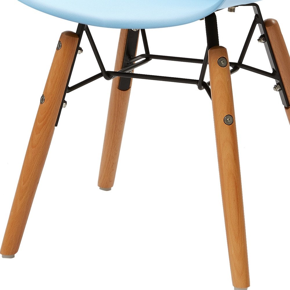 Set Of Four Blue And Brown Heavy Duty Plastic And Wood Juvenile Side Chairs