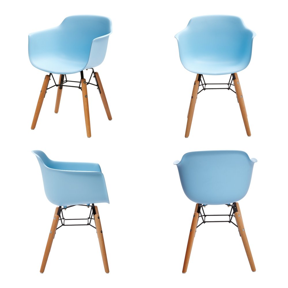 Set Of Four Blue And Brown Heavy Duty Plastic And Wood Juvenile Side Chairs