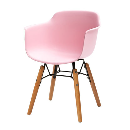 Set Of Four Pink And Brown Heavy Duty Plastic And Wood Juvenile Side Chairs