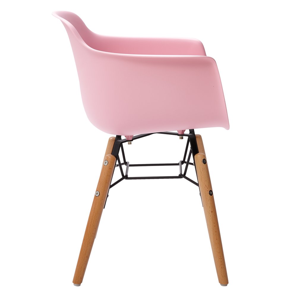 Set Of Four Pink And Brown Heavy Duty Plastic And Wood Juvenile Side Chairs