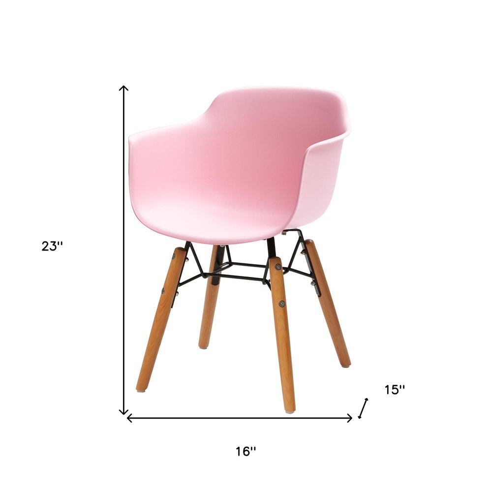 Set Of Four Pink And Brown Heavy Duty Plastic And Wood Juvenile Side Chairs
