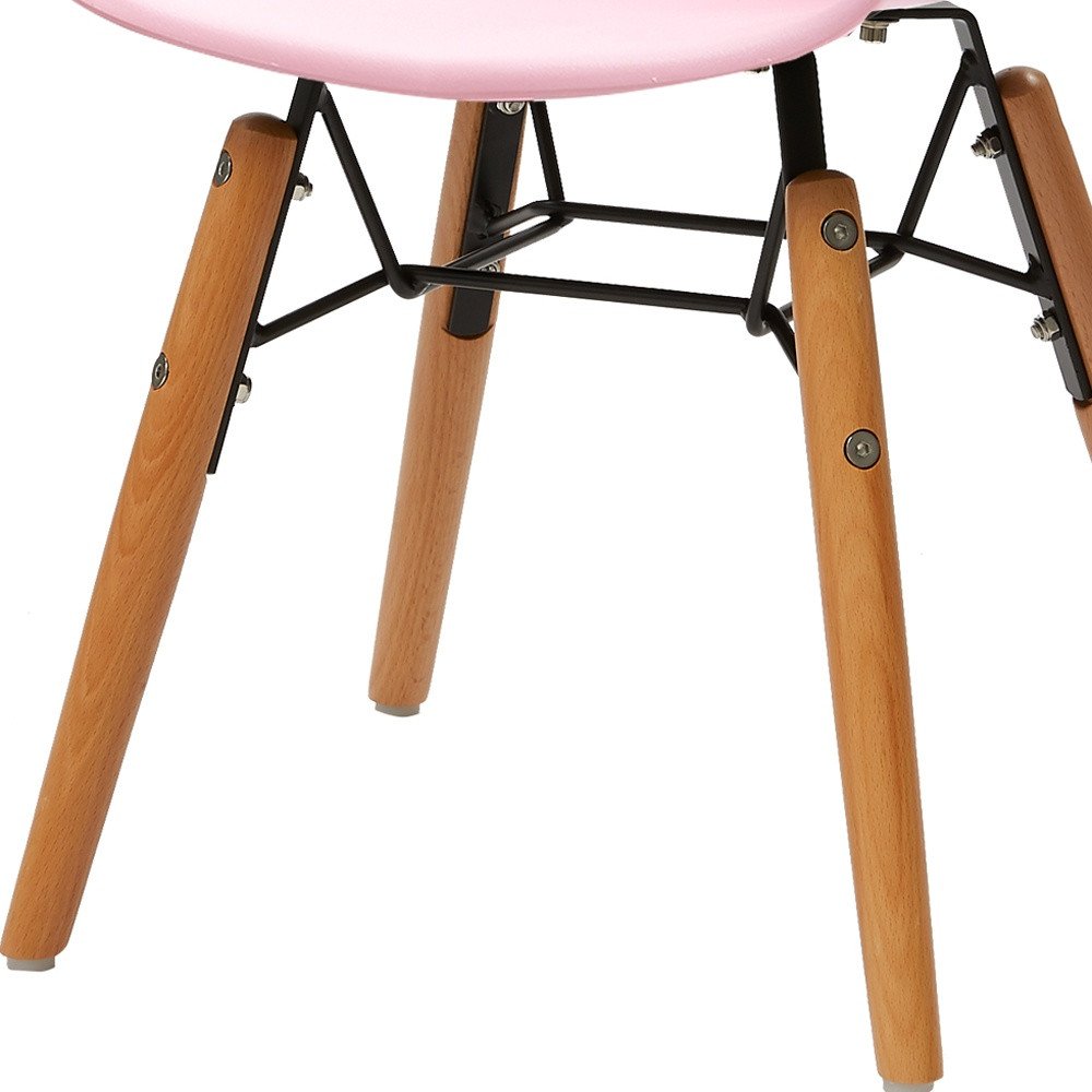 Set Of Four Pink And Brown Heavy Duty Plastic And Wood Juvenile Side Chairs
