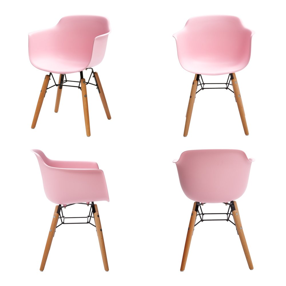 Set Of Four Pink And Brown Heavy Duty Plastic And Wood Juvenile Side Chairs