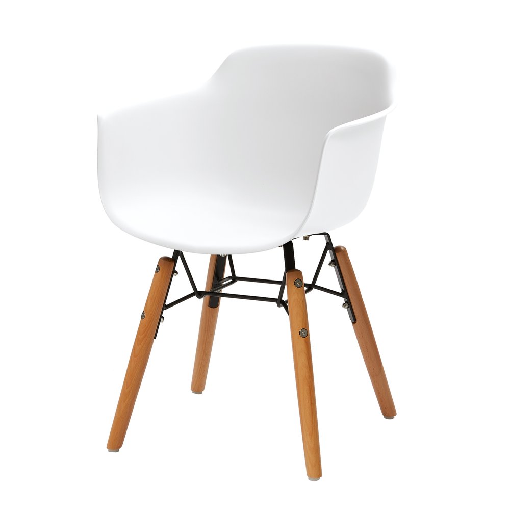 Set Of Four White And Brown Heavy Duty Plastic And Wood Juvenile Side Chairs