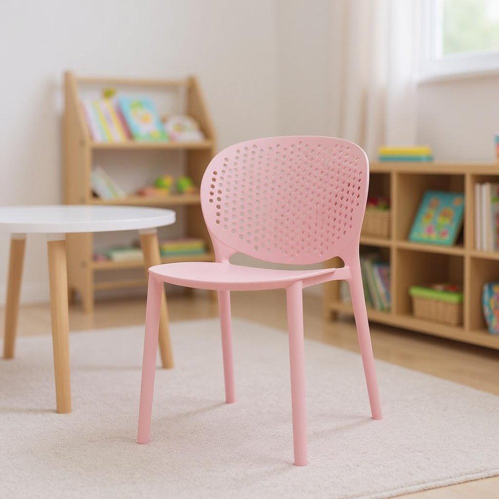 Set Of Four Pink Heavy Duty Plastic Juvenile Chairs