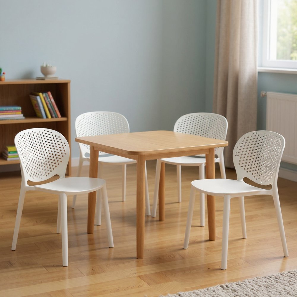 Set Of Four White Heavy Duty Plastic Juvenile Chairs