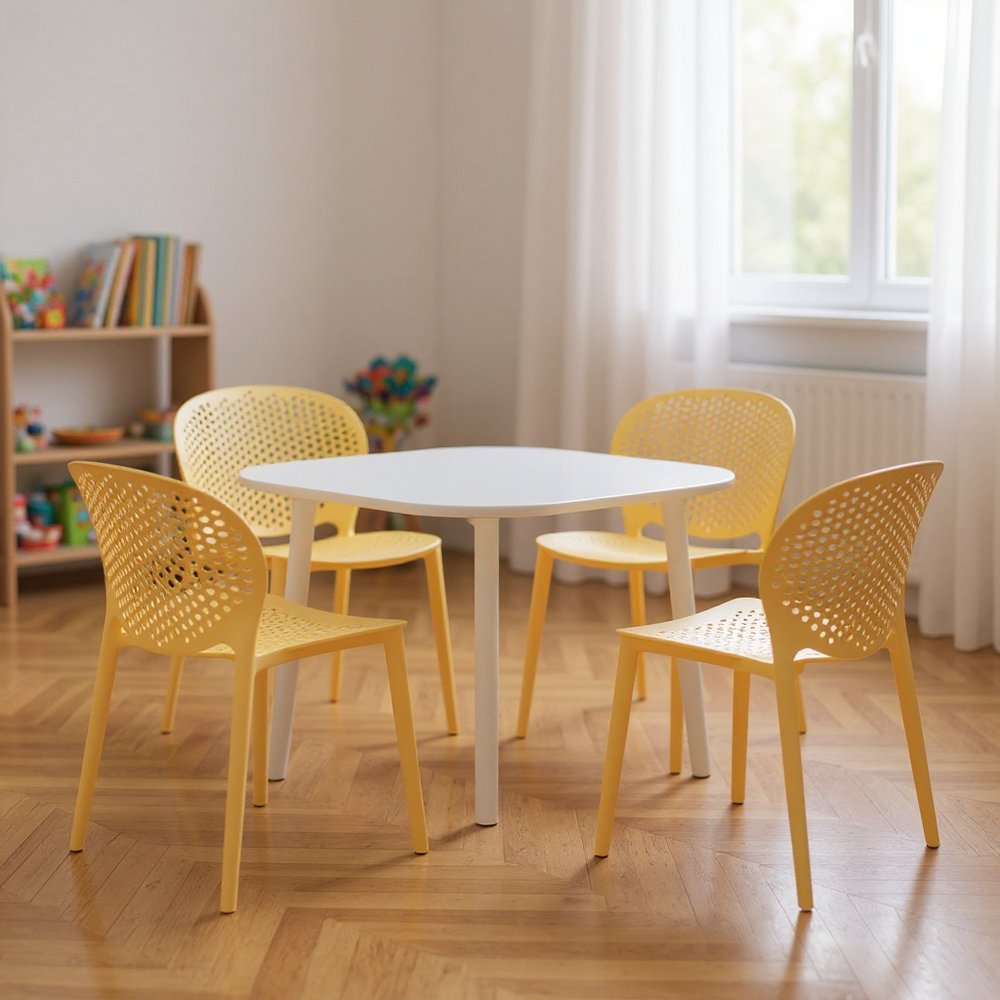 Set Of Four Yellow Heavy Duty Plastic Juvenile Chairs
