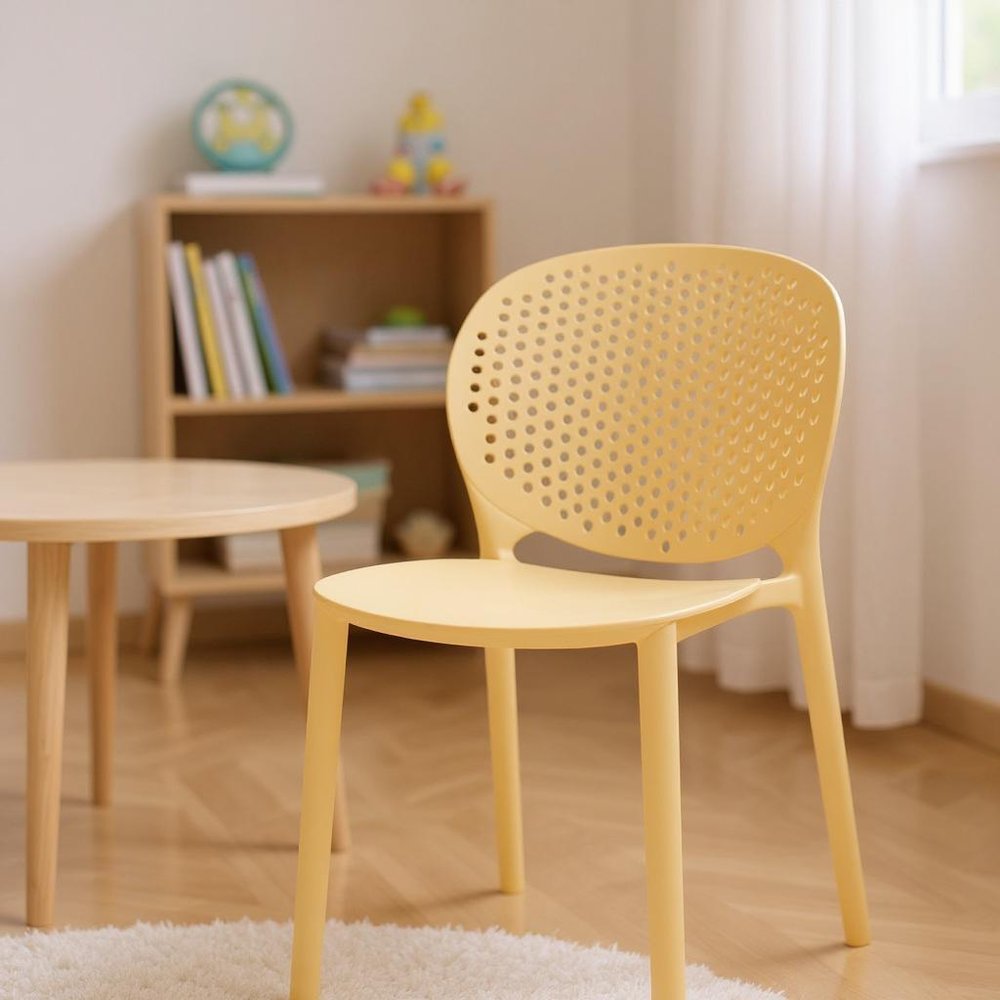 Set Of Four Yellow Heavy Duty Plastic Juvenile Chairs