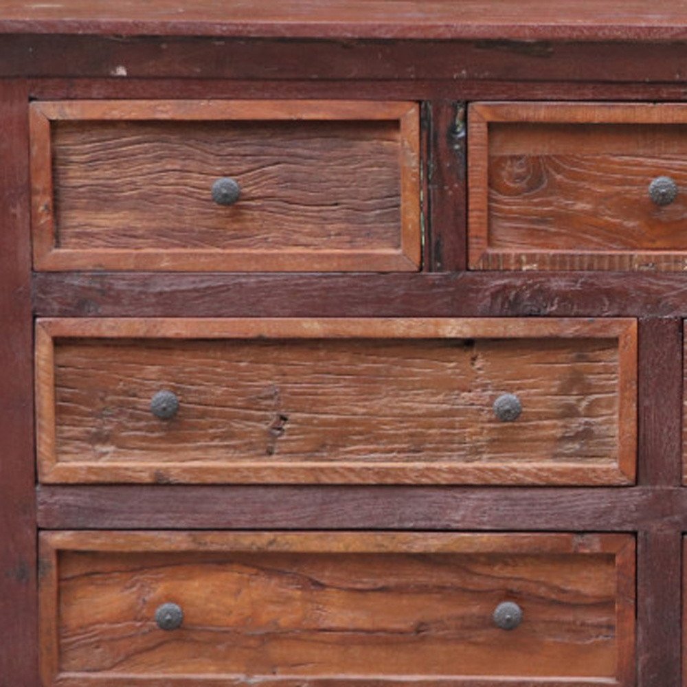 64" Brown Solid Wood Seven Drawer Double Dresser
