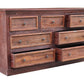 64" Brown Distressed Solid and Reclaimed Wood Seven Drawer Double Dresser